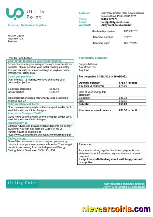 United Kingdom Utility Point utility bill